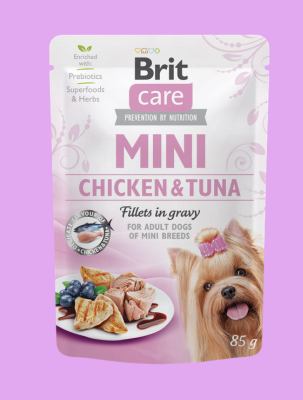 BRIT CARE MINI POUCH FILETY W SOSIE Z KURCZAKIEM I TUŃCZYKIEM 85G